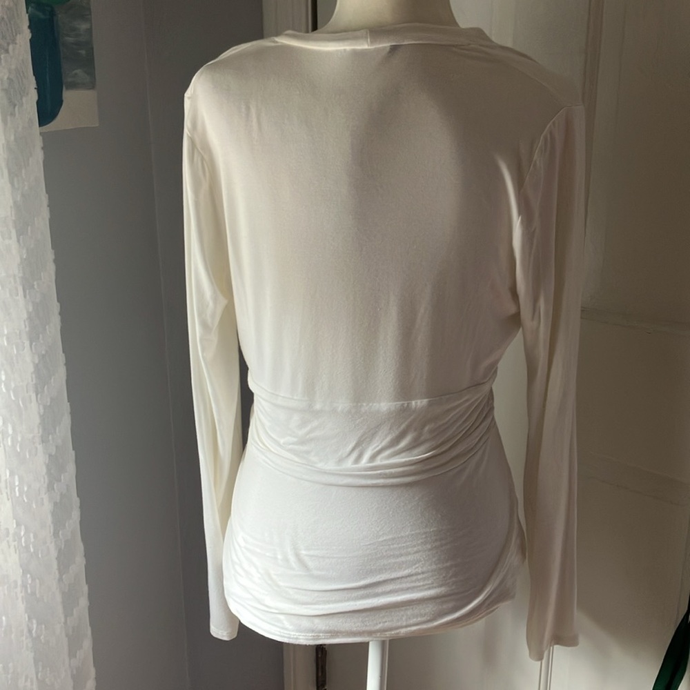 Brooks Brothers cream stretch jersey faux wrap top M - Picture 4 of 7